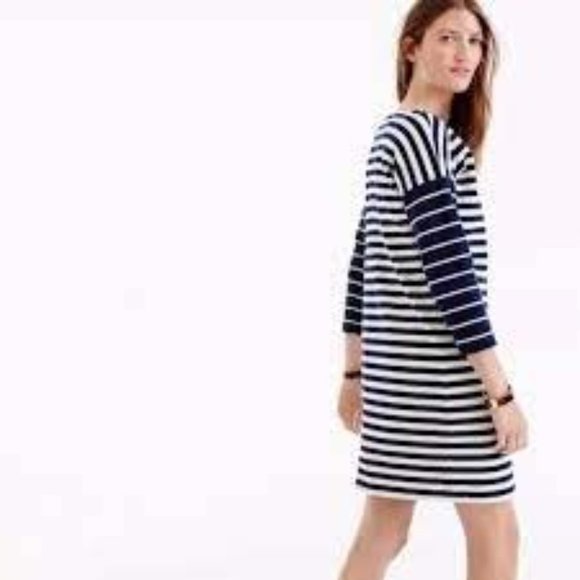 J. Crew Dresses & Skirts - J. Crew Woman's Sz M Navy Blue and‎ White Striped Shift Shirt Dress 3/4 Sleeve